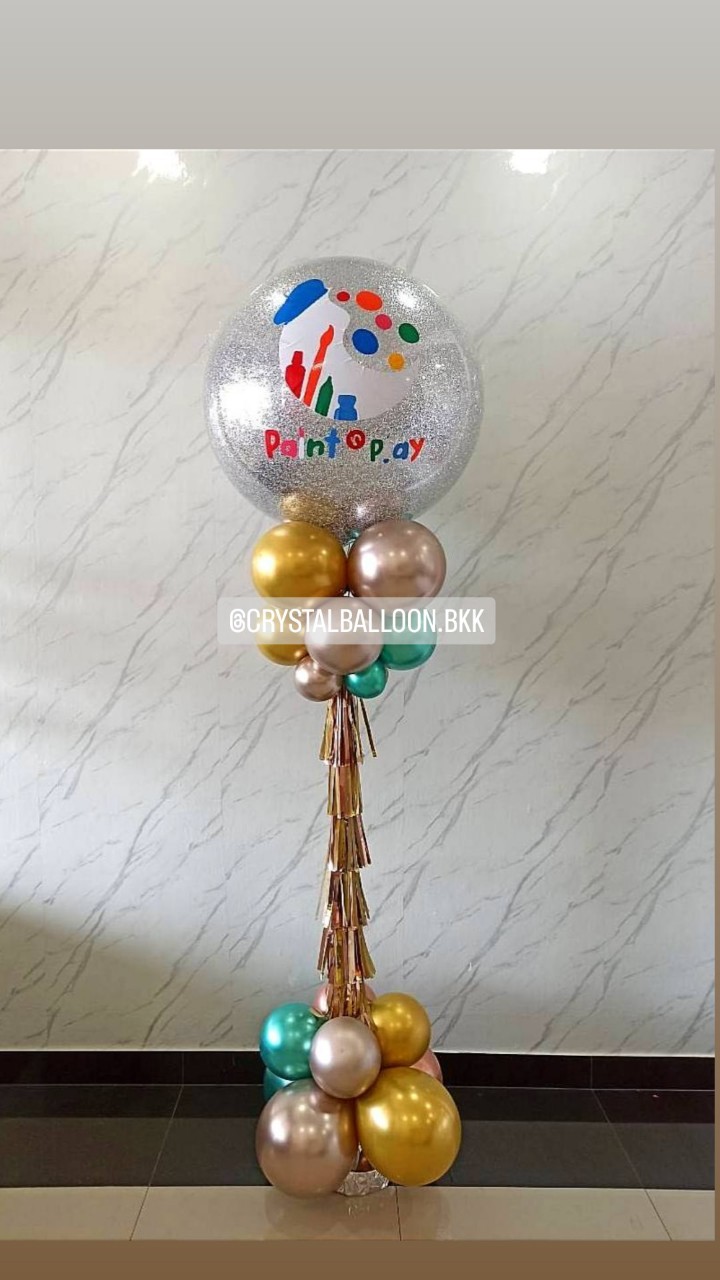 เสาลูกโป่ง เปิดร้าน Bubble ขนาด 36" กลิตเตอร์สีเงิน 1 เสา พร้อมตกแต่ง สามารถเปลี่ยนสีลูกโป่ง/เปลี่ยนข้อความได้