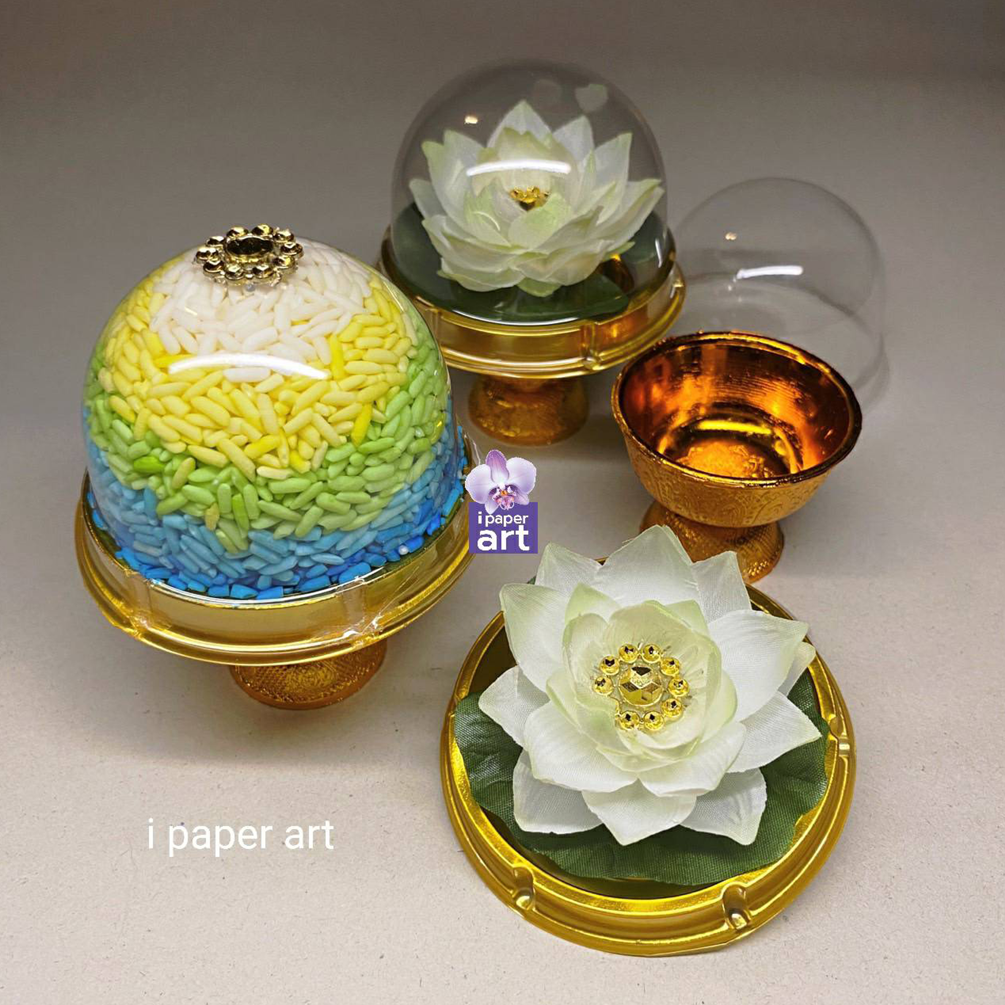 ข้าวดอกบัว | ชุดบูชาพระ พระแม่กวนอิม และเทวดาทุกพระองค์ สินค้าไทย งานปราณีต | หิ้งที่มีพื้นที่จำกัด