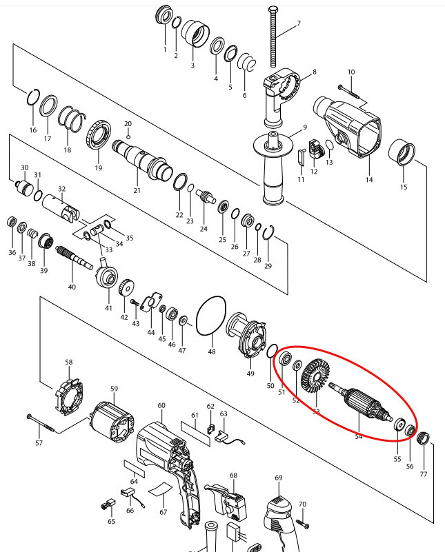 ทุ่น สว่านโรตารี่ Makita HR2020, HR2021 (แท้) ##