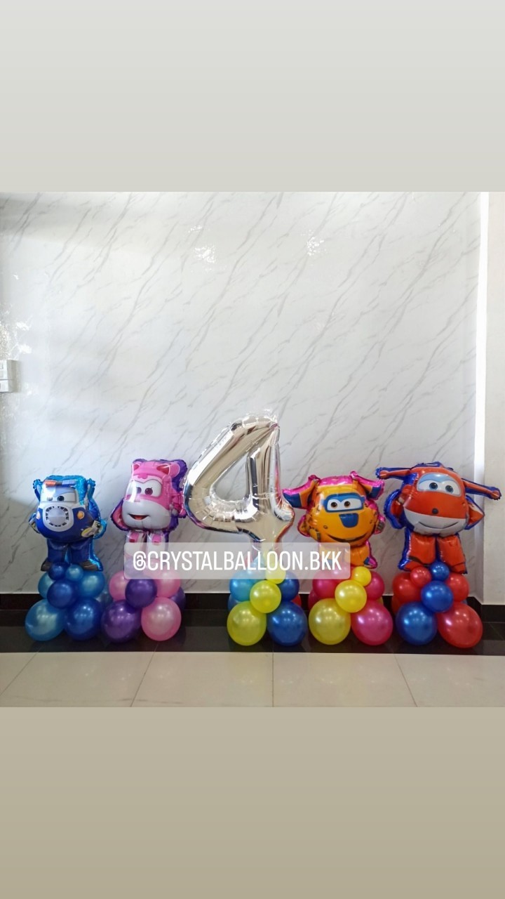 ลูกโป่ง วันเกิดเด็ก ฟอยล์ Super Wings ตั้งฐาน 4 ชิ้น พร้อมตกแต่ง ฟอยล์ตัวเลข ขนาด 40" ตั้งฐาน 1 ชิ้น พร้อมตกแต่ง สามารถเปลี่ยนสีลูกโป่ง/เปลี่ยนสี-ฟอยล์ตัวเลข/เปลี่ยนฟอยล์ตกแต่งได้