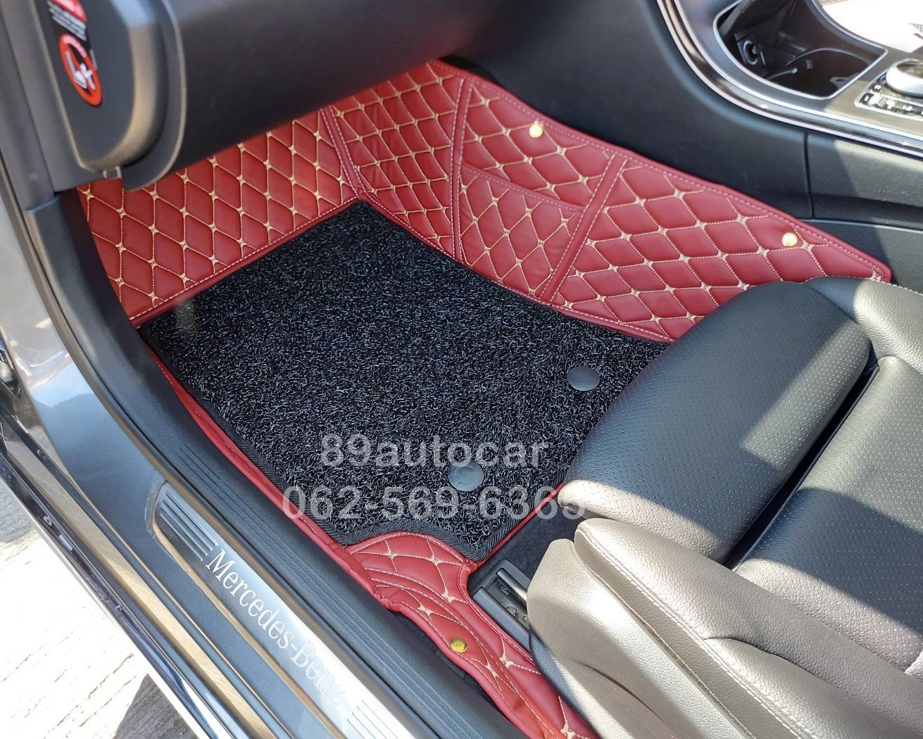 ขายพรมในรถยนต์ Benz C220d W205 ปูพรม7D สีแดงไวน์ +ท้าย + ไวนิลดักฝุ่นสีดำ เข้ารูป