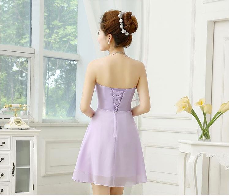 พร้อมส่ง ชุดราตรีสั้น ชุดเพื่อนเจ้าสาว สีม่วงอ่อน Lavender Lv-001B