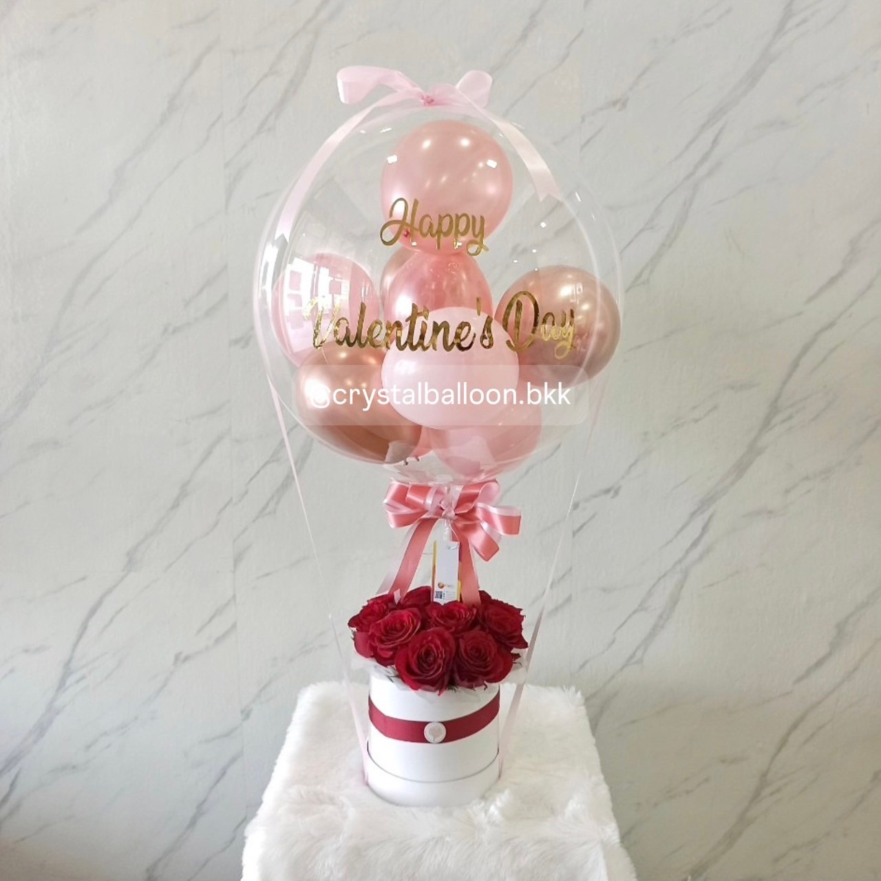 Flower Balloon แสดงความยินดี Bubble ขนาด 18" พร้อม กล่องดอกไม้สด 1 กล่อง,ลูกโป่ง 6" 8 ลูก พร้อมตกแต่ง สามารถเปลี่ยนสีลูกโป่ง/เปลี่ยนข้อความ/เปลี่ยนชนิดดอกไม้ได้