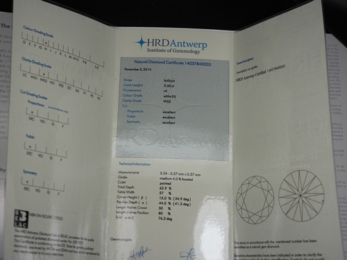 เพชรแท้พร้อมใบเซอร์ 0.60 CT (H)VVS2
