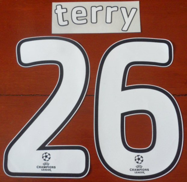 ชุดชื่อและเบอร์ติดเสื้อฟุตบอล #26 เทอร์รี่ สโมสรเชลซี (ชุดเหย้า UCL Final Moscow 2008 และ UCL 2008/09) PLAYER SIZE ใหม่ / #26 TERRY CHELSEA Football Club (Home UCL Final Moscow 2008 and UCL 2008/09) PLAYER SIZE Name and Number Set NEW