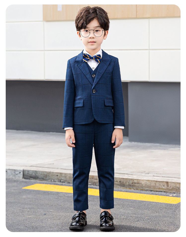 Pre-order ชุดสูทเด็กชาย สีน้ำเงินลายตาราง