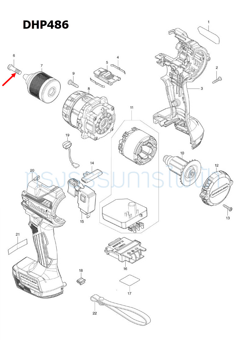 FLAT HEAD SCREW M6X22 สว่านเจาะกระแทกไร้สาย Makita HP330D, DF333, HP333, DDF453, DHP458, DHP482, DDF483, DHP483, DDF484, DHP486, DDF486, MT065 Pn.251468-5 (แท้) ##(*)