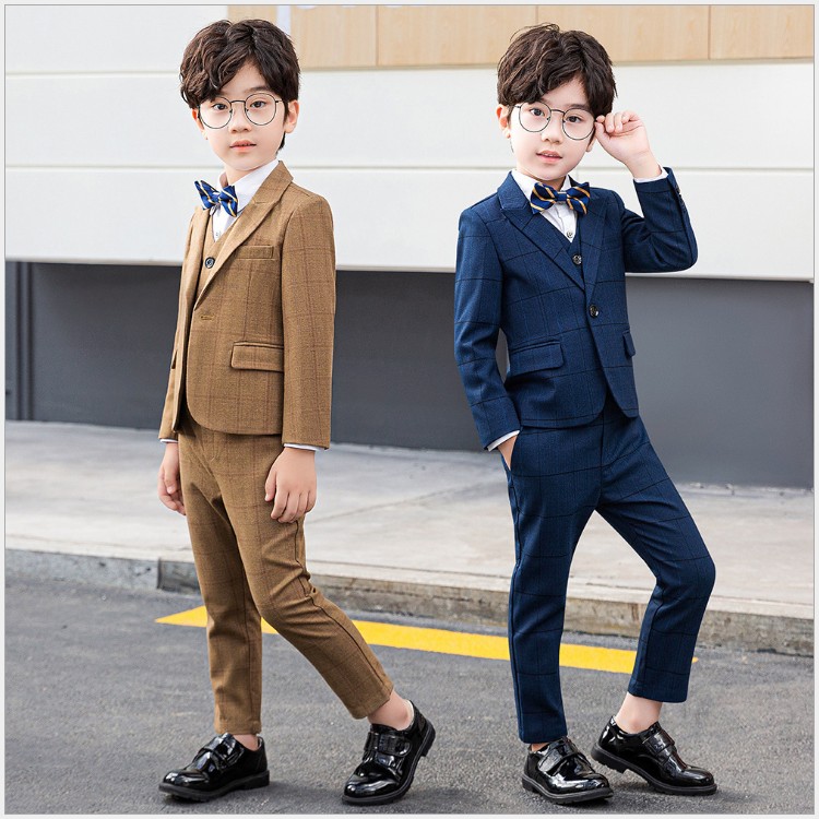 พร้อมเช่า ชุดสูทเด็กชาย สีน้ำตาลลายตาราง ** พร้อมเช่าไซส์ 110 130 **