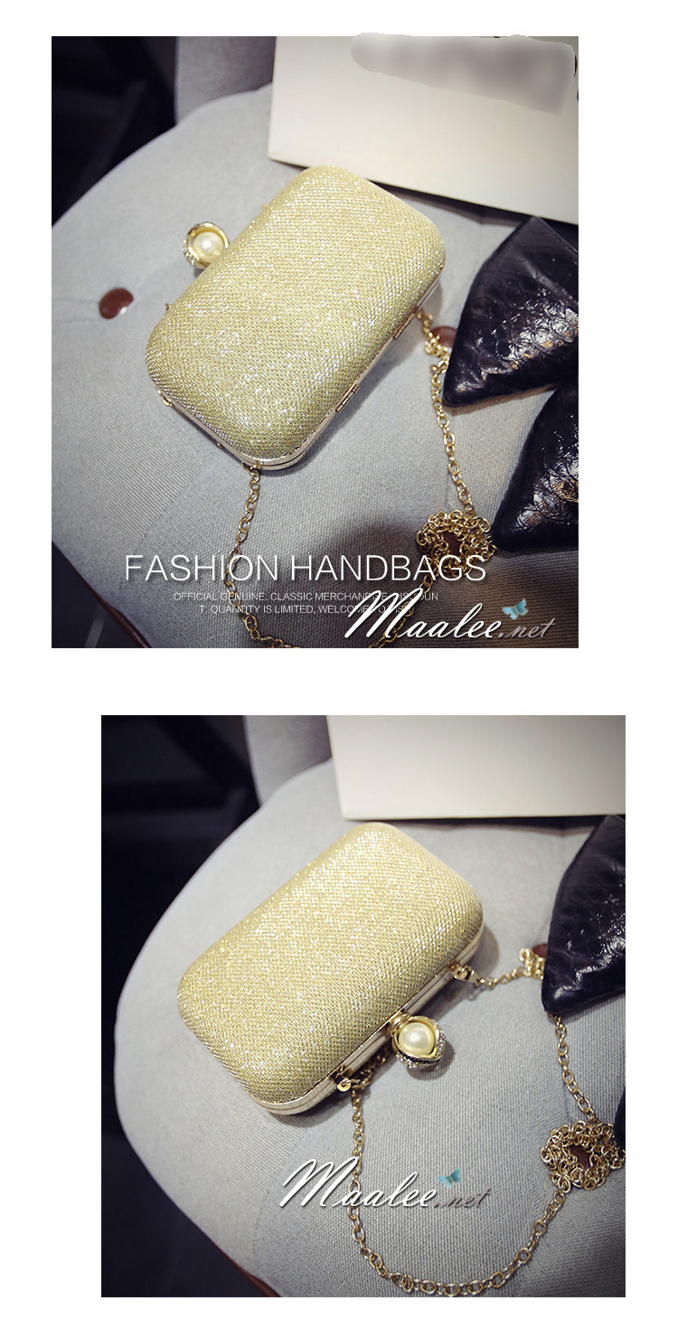 พร้อมส่ง Evening Clutch กระเป๋าออกงาน ทรงสี่เหลี่ยม ขนาดจับถนัดมือ หรูหราจุกเปิดมุก พร้อมสายโซ่สะพายยาว (เลือกแบบสีด้านล่าง)