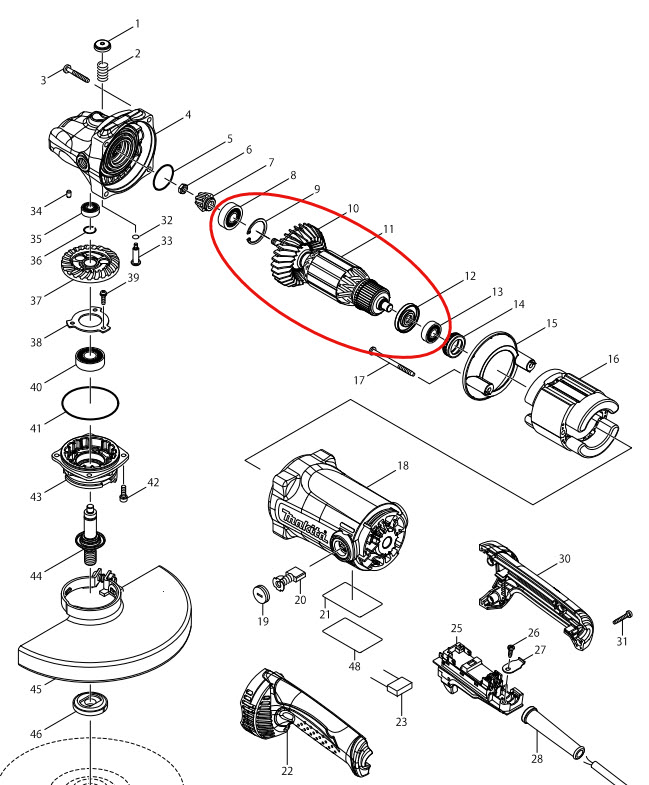 ทุ่น หินเจียร7นิ้ว มากีต้า Makita GA7050, GA9050 P/N.517853-5 (แท้)##(*)
