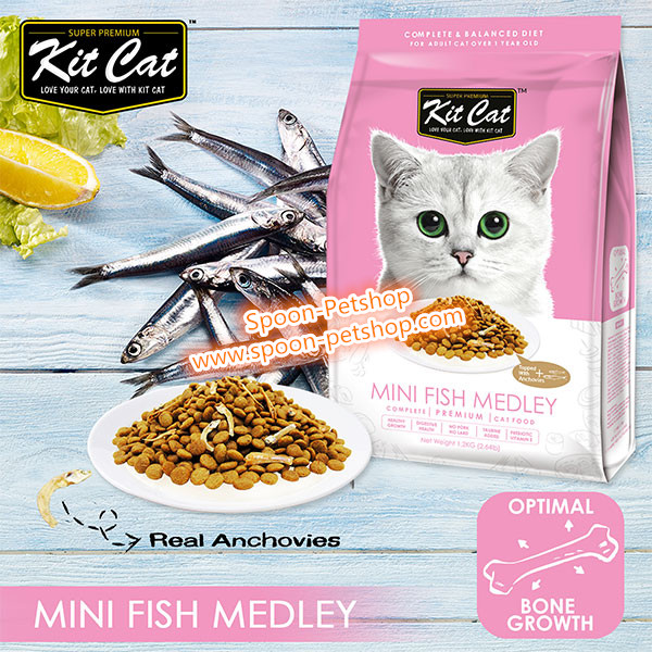 Kit Cat อาหารแมว คิทแคท รสมินิ ฟิช เมดเลย์ สูตรเพิ่มความแข็งแรงของกระดูก (ชมพู) 1.2kg