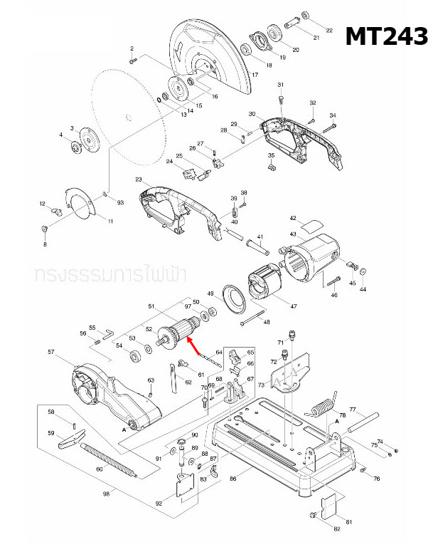 ทุ่น แท่นตัดไฟเบอร์ Maktec-Makita MT243, M2401, M2401B (แท้) ##(*)