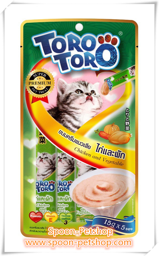Toro Toro ขนมแมวเลีย โทโร โทโร่ ครีมแมวเลีย รสไก่และผัก 15gx5