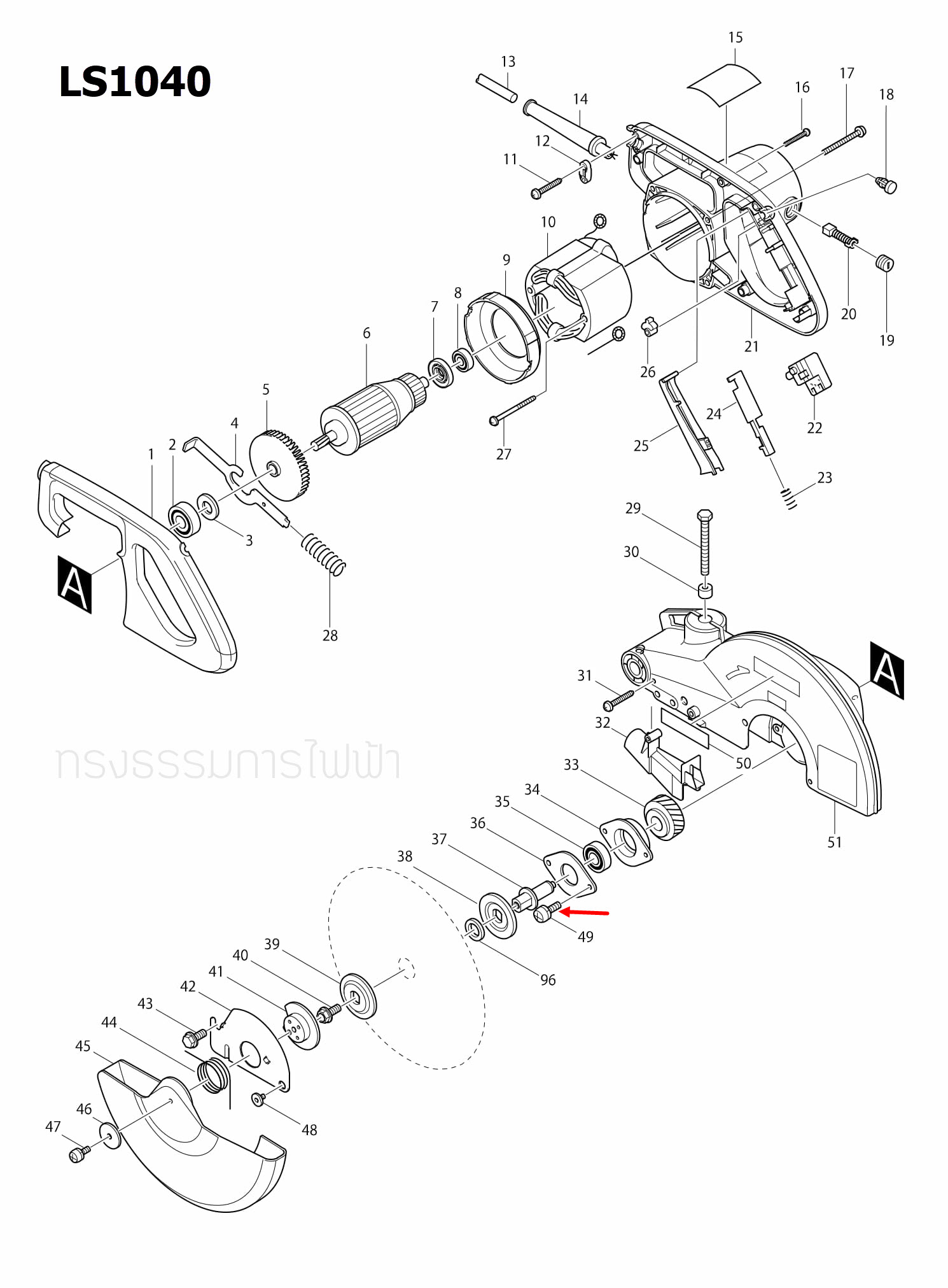 สกรู M5X16 แท่นตัดองศา Makita มากีต้า LS1040 [#49], LS1216L [#82] Pn.911223-4 (แท้) ##