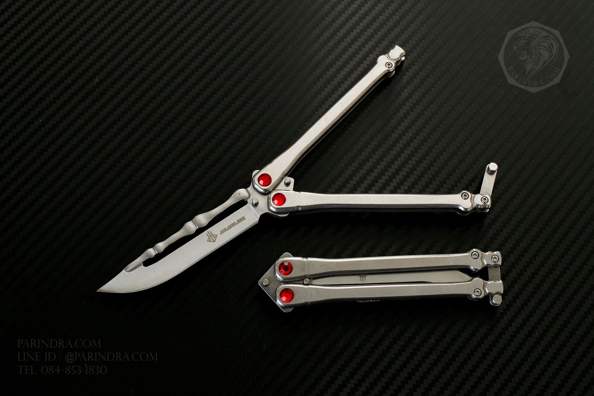 มีดปีกผีเสื้อ Balisong JINJUNLANG ด้ามกระดูก เพชรแดง