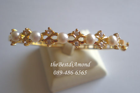 BB022+++กำไลBeautiful Pearl+++กำไลไข่มุก สุดหรู ดูดีมีสไตน์ ประดับด้วยมุกแท้ และเพชรCZ ดูผู้ดี ไฮโซมาก เหมือนจริงสุดๆ เหมือนออกจากร้านจิวเวลลี่เลยค่ะ