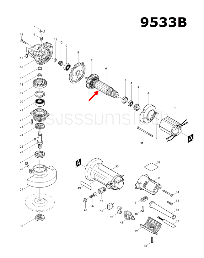 ทุ่น หินเจียร 4 นิ้ว Makita 9533, 9533B, 9533BL Pn.517588-8 (แท้) ##