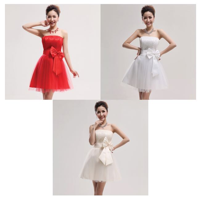 พร้อมส่ง ชุดราตรีสั้น เกาะอก สีครีม Champagne แต่งลูกไม้ แบบเรียบสวย กระโปรง วนิดา Tutu