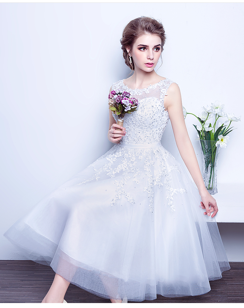 Pro-order เดรสสวย ถ่ายพรีเวดดิ้ง แขนกุด สวยหวานโชว์หลัง (ซิปหลัง)