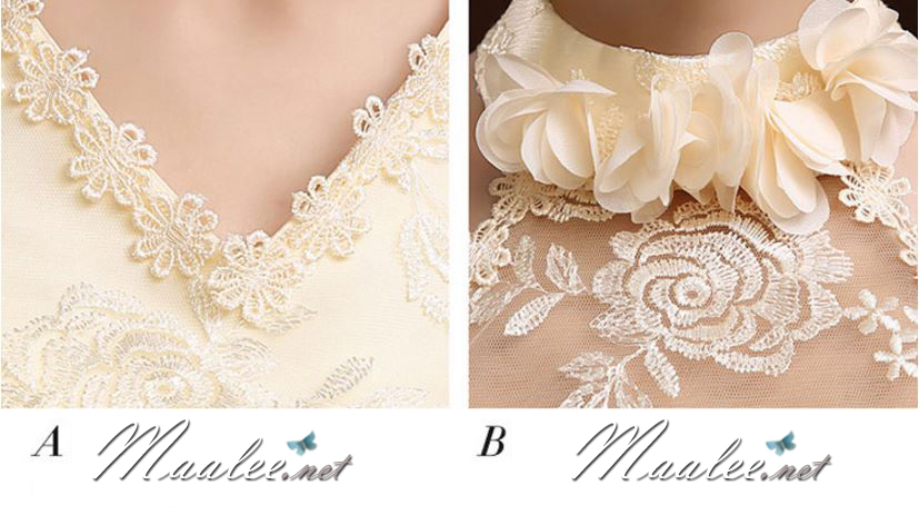 พร้อมส่ง ชุดราตรียาว ชุดเพื่อนเจ้าสาว สีครีม แบบ C แขนยาว ผ้าตาข่ายแต่งลูกไม้โปร่ง เอวเพิ่มดอกสวย (เชือกผูกด้านหลัง)