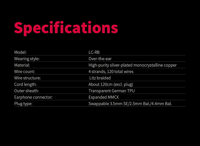 FiiO LC-RB สายอัพเกรดหูฟังทองแดงผลึกเดี่ยวชุบเงินถัก เปลี่ยนหัวแจ๊คได้