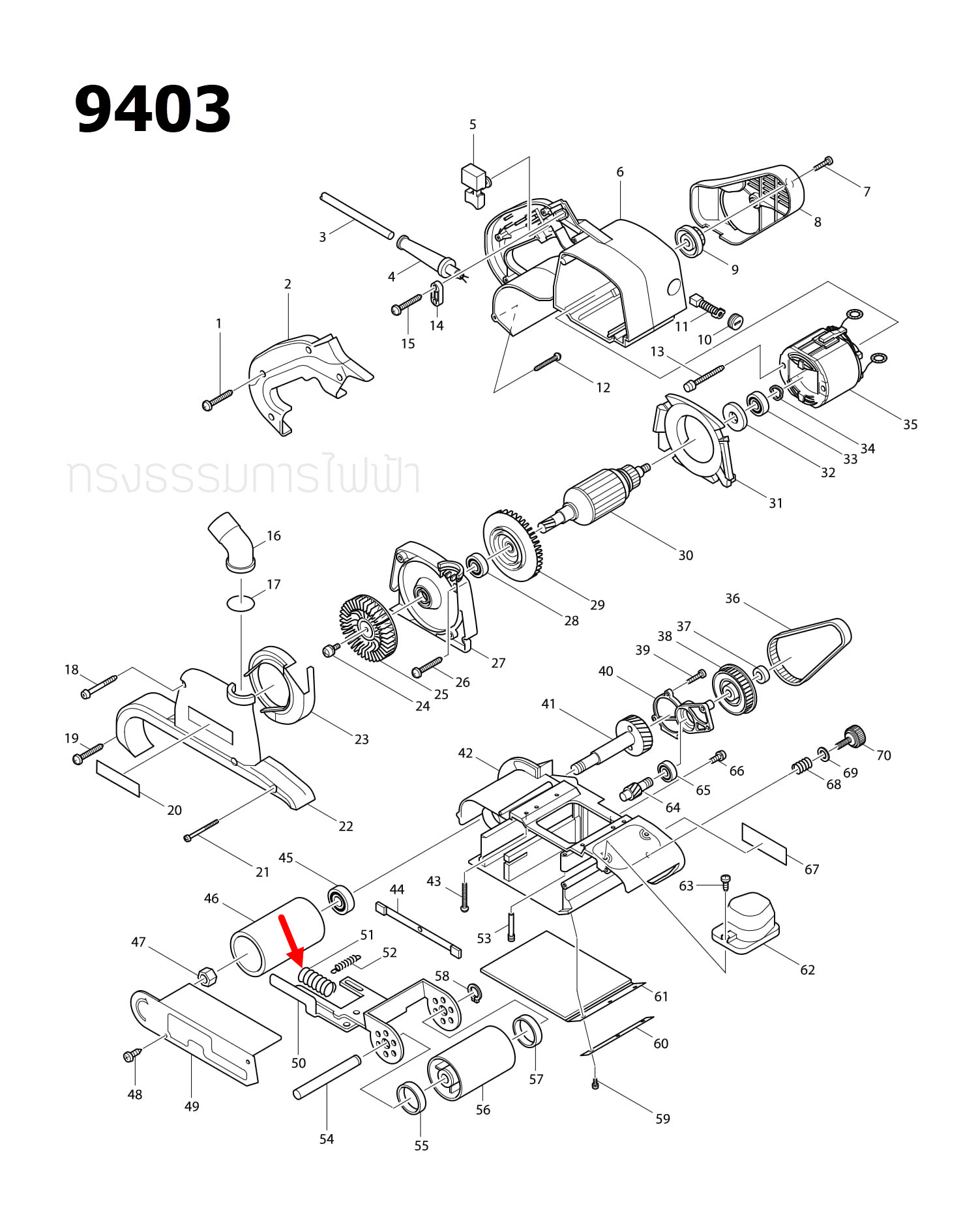 COMPRESSION SPRING เครื่องขัดสายพาน Makita มากีต้า 9403 [#51] Pn.233235-0 (แท้) ## (**)