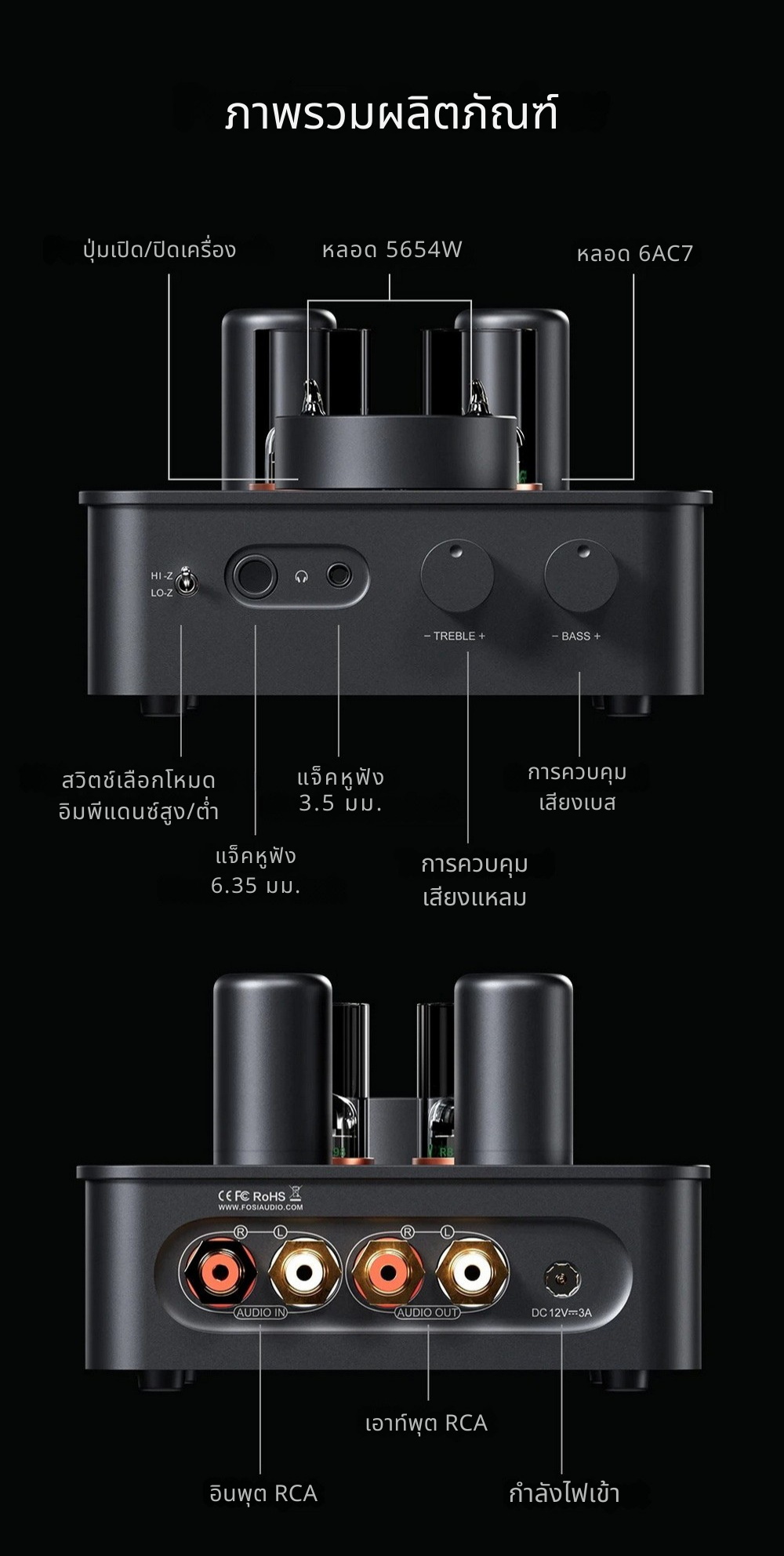 Fosi Audio GR70 แอมป์หลอดสุญญากาศ หูฟังและพรีแอมป์แบบ 2-in-1 ปรับเบสแหลมได้ ประกันศูนย์ไทย