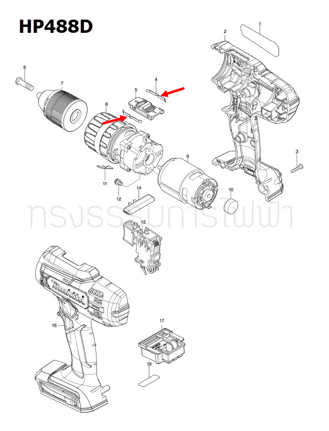 LEAF SPRING สว่านไร้สาย Makita มากีต้า DHP453 [#5], HP488, HP488D [#4] Pn.232182-2 (แท้) ##(*)