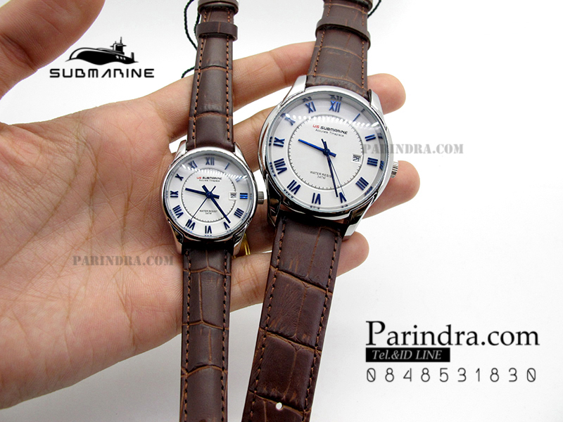 นาฬิกา US Submarine J118MD ของแท้ 100 % สายหนังน้ำตาลหน้าปัดขาว
