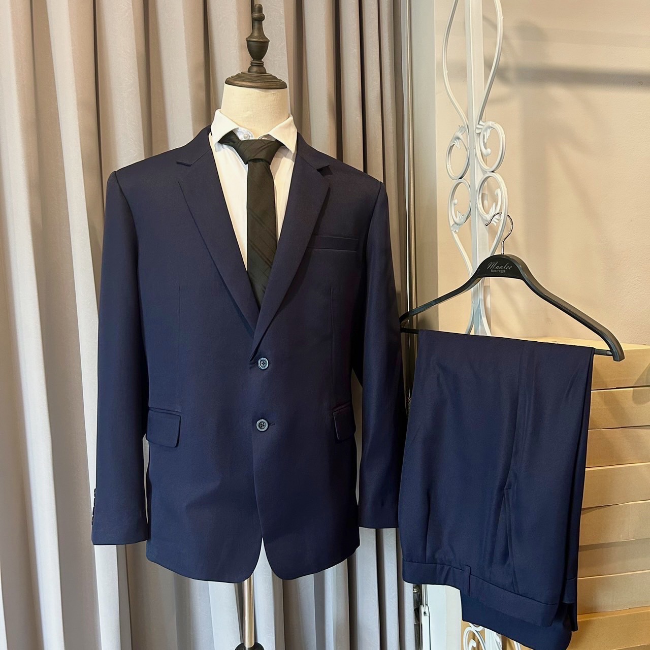 พร้อมเช่า ชุดสูทชาย งานตัด สีnavy blue รุ่นใหญ่พลัสไซส์ 2กระดุม (ไม่มีเสื้อกั๊ก)
