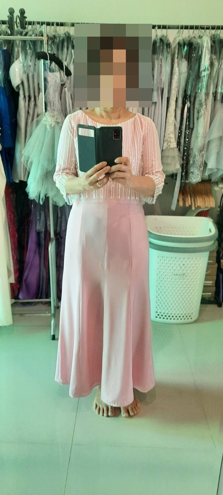 พร้อมเช่า ชุดเดรส แม่เจ้าสาวลูกไม้ สีชมพู ผ้าชีฟอง