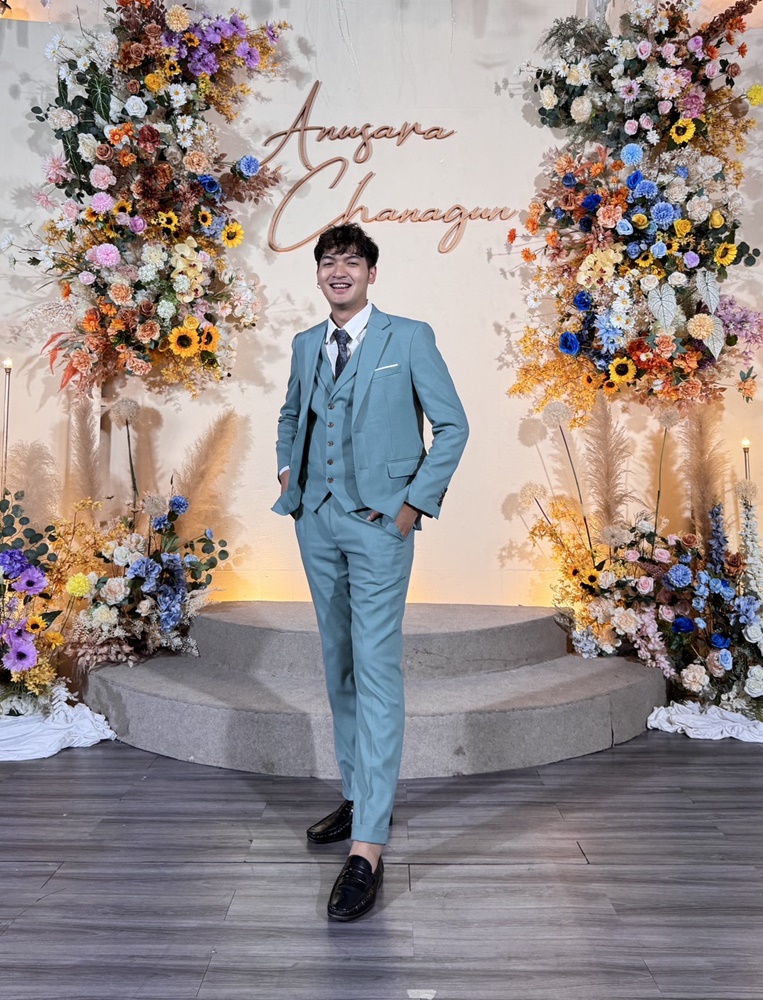 พร้อมเช่า เสื้อสูทชาย สีเขียวมิ้นต์เข้ม สีเขียวพาสเทล Dark Pastel Mint Green (พร้อมเสื้อกั๊ก)