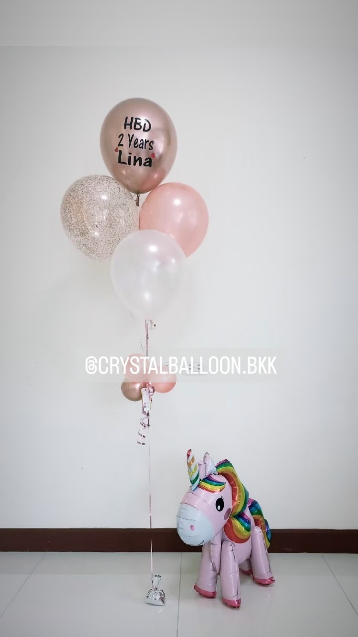 ลูกโป่ง วันเกิดเด็ก ช่อลูกโป่ง 5 ลูก 1 ช่อ พร้อมตกแต่ง ฟอยล์ Unicorn ตั้งพื้น 1 ชิ้น สามารถเปลี่ยนสีลูกโป่ง/เปลี่ยนฟอยล์ตกแต่งได้