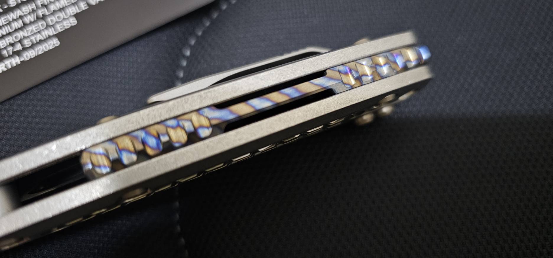 Microtech Marfione Select Amphibian RAM-LOK Manual Folding Knife 3.875" Bohler M390MK Stonewashed Clip Point Plain Blade and Frag Titanium Handles, Flamed Titanium Accents, AXIS/Crossbar Lock