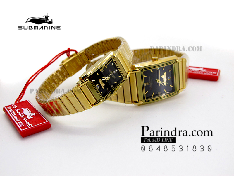 นาฬิกา US submarine รุ่น S1002M เรือนทองใหญ่สายทองหน้าปัดดำ