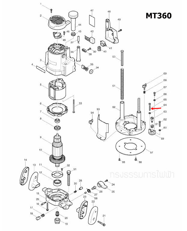 HEX. BOLT M5X40 เราท์เตอร์ Maktec มาคเทค, Makita มากีต้า MT360, MT362, M3600, M3600B [#65] Pn.265517-2 (แท้) ##