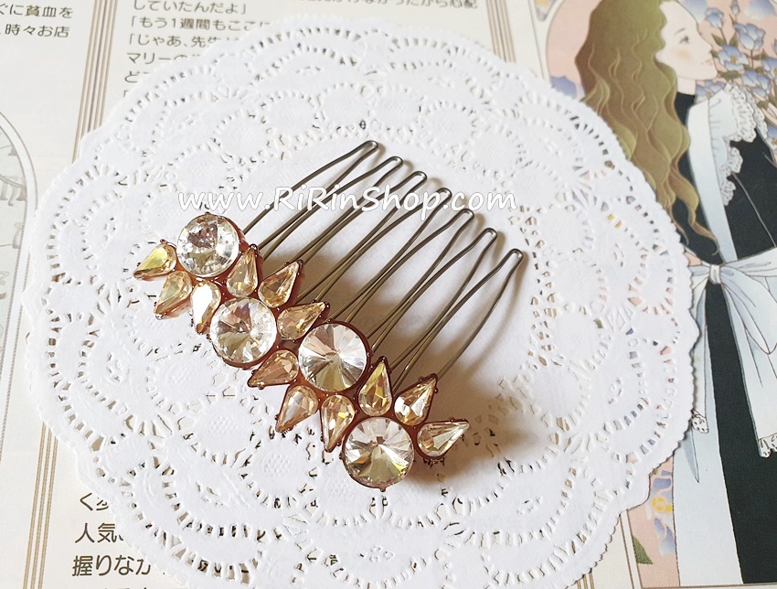 Aznavour หวีสับ&หวีเสียบเซลลูโลสแต่งคริสตัล Swarovski (Beige)