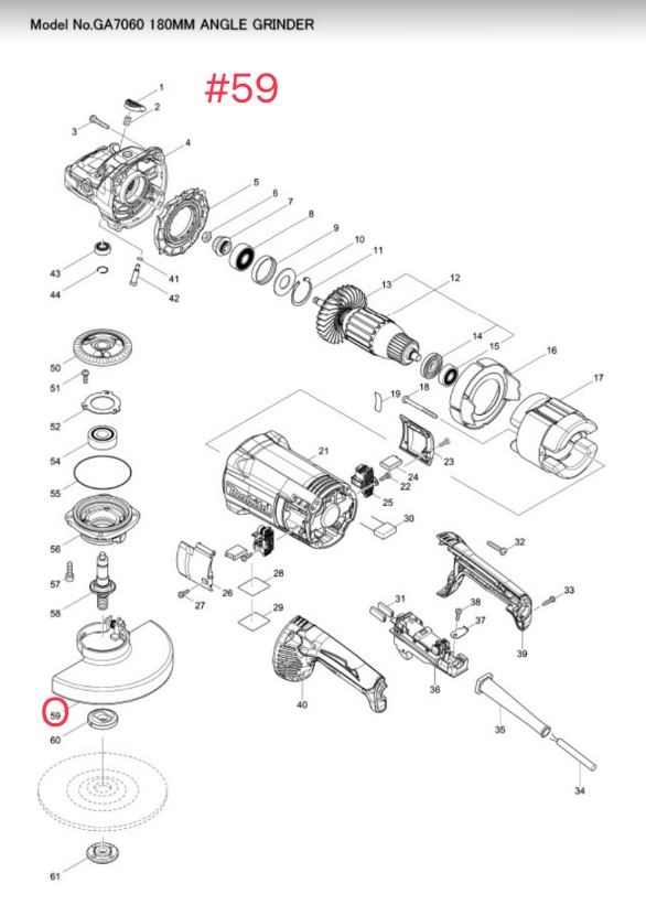 WHEEL COVER 180K ASSEMBLY หินเจียร Makita GA7050, GA7060 Pn.122889-7 (แท้) ##