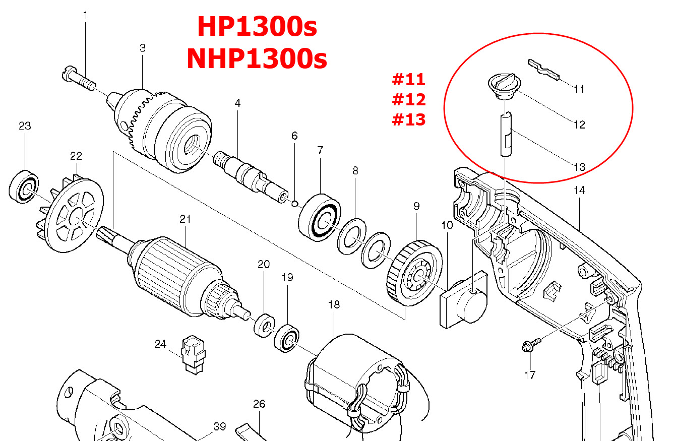 ชุดลูกบิดปรับระบบ สว่าน NHP1300S, HP1300S No.11,12,13 (แท้) #B8(*)