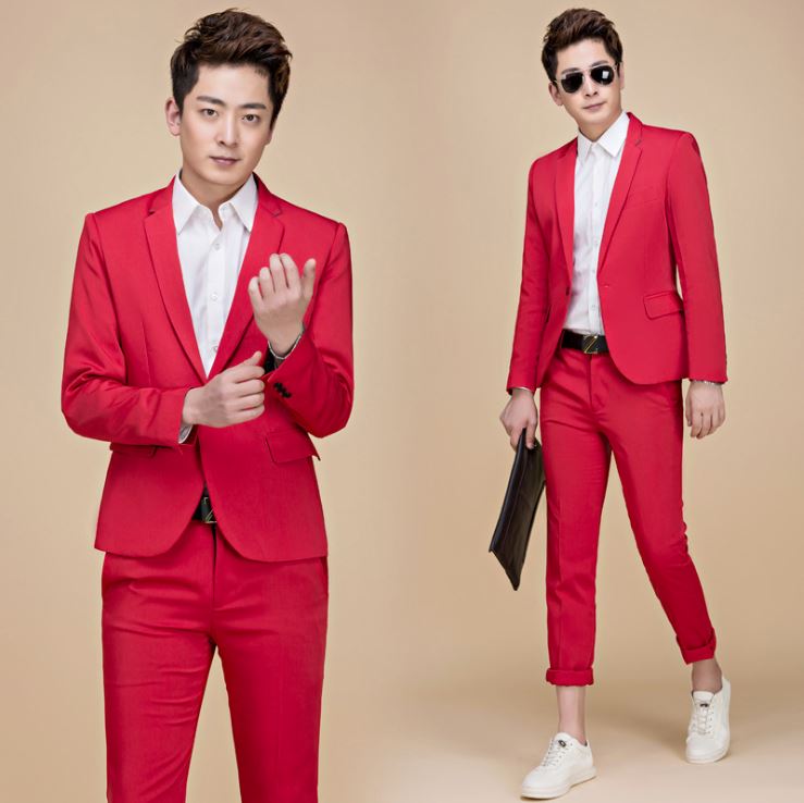 Pre-order ชุดสูทชาย สีแดงสด สไตล์เกาหลี