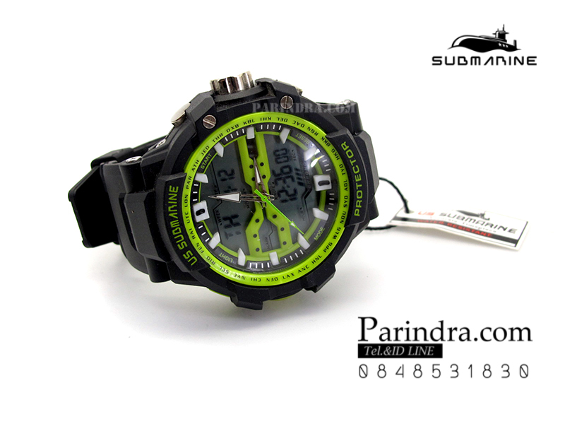 นาฬิกา US submarine Protector รุ่น TP3152M สีดำตัดเขียว จอพื้นหลังสีเทา