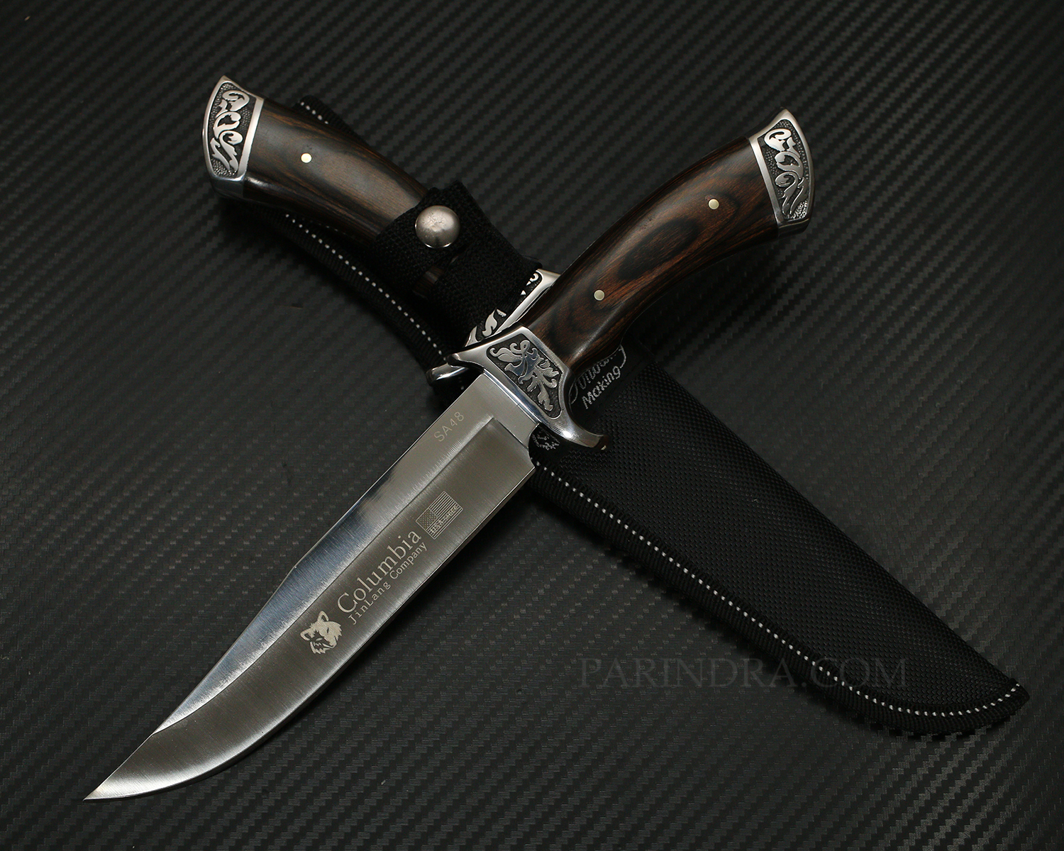 มีดเดินป่า COLUMBIA รุ่น SA48 ด้ามไม้สีลวดลาย ทรงใบมีดสวย