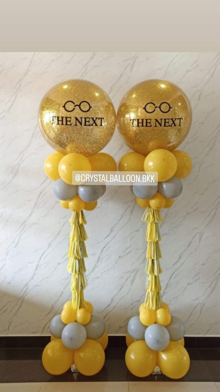 เสาลูกโป่ง เปิดร้าน Bubble 24" กลิตเตอร์สีทอง 2 เสา พร้อมตกแต่ง สามารถเปลี่ยนสีลูกโป่ง/เปลี่ยนข้อความ/เปลี่ยนขนาดได้