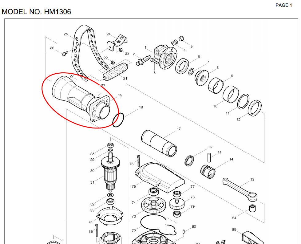 เสื้อกระบอก หรือ คอ แย้ก สกัด Makita มากีต้า HM1306 [#19] Pn.319478-9 (แท้) ##(*)