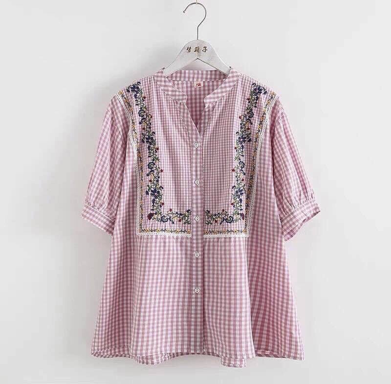 เสื้อผ้าฝ้ายลายสก็อตลายปัก
