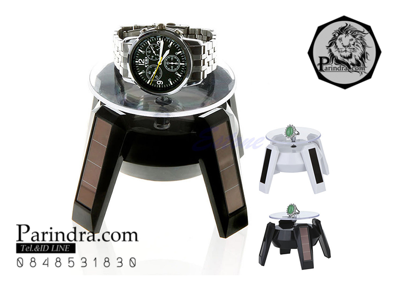 แท่นโชว์สินค้าแบบหมุน จานหมุน แท่นหมุน ถาดหมุน พลังงานแสงอาทิตย์ และใส่แบตเตอรี่ได้ ดีไซน์คล้ายขายานอวกาศ สีดำ