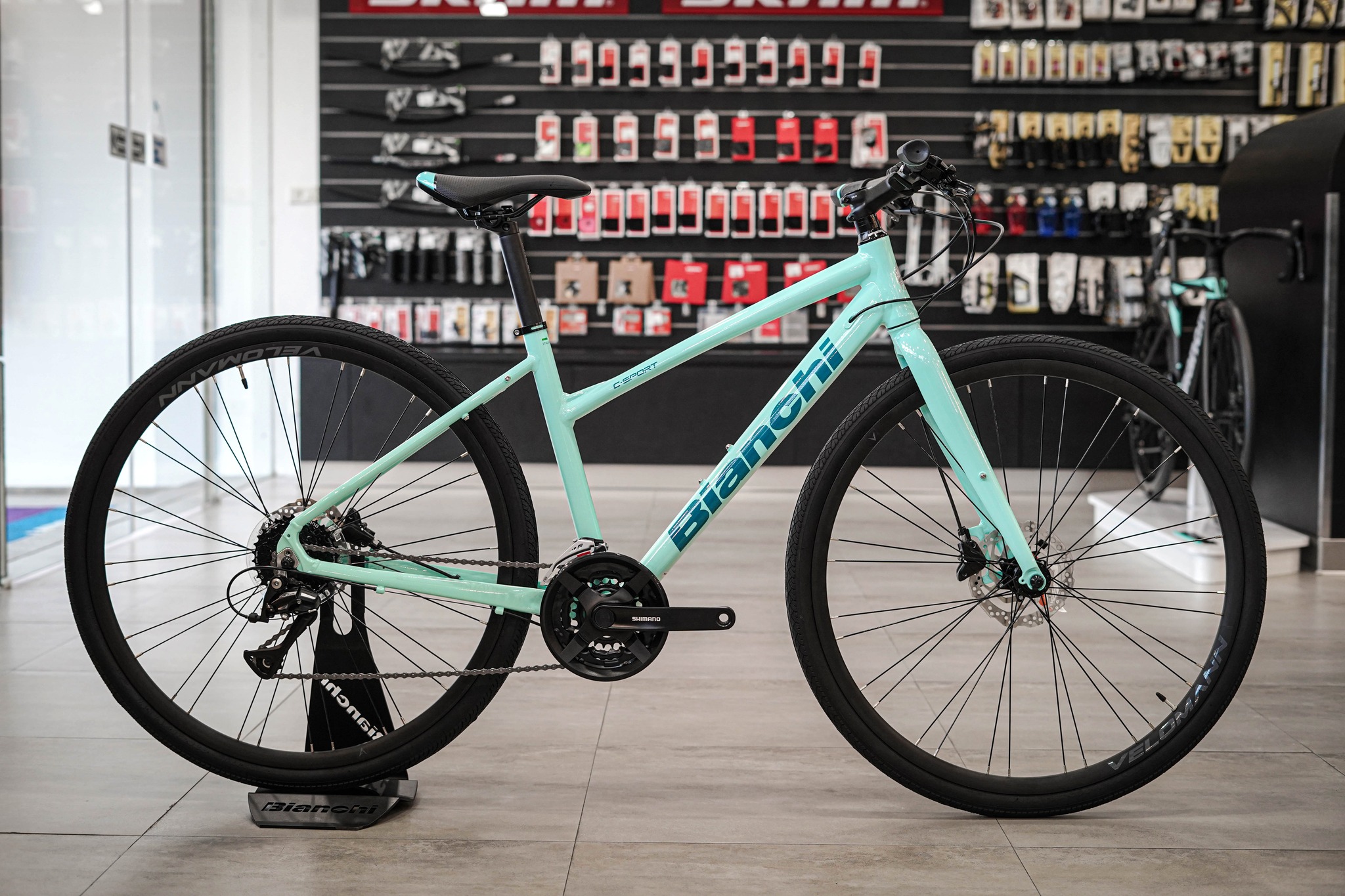 จักรยานไฮบริด BIANCHI C-SPORT DAMA 2 DISC, CAMALEONTE HYBRID BIKE, Acera 24 สปีด วีเบรค ล้อ 700C