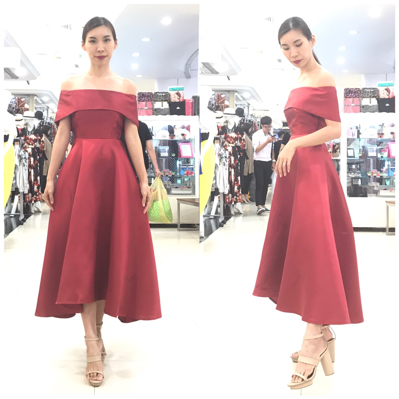 ชุดเพื่อนเจ้าสาว ชุดราตรีสั้น Iris - Off-shoulder top & Tea-length skirt