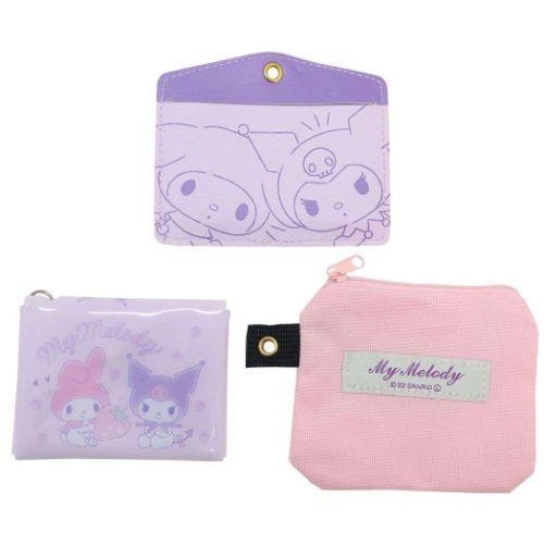 ชุดกระเป๋า Sanrio 3 in 1 (กระเป๋าใส่เหรียญ, กระเป๋ามินิ, card holder) ลาย Kuromi x My melody / Cinnamoroll