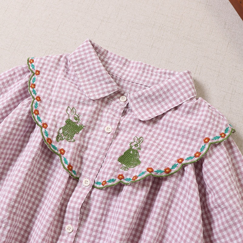 เสื้อผ้าฝ้ายลายสก็อตลายปัก